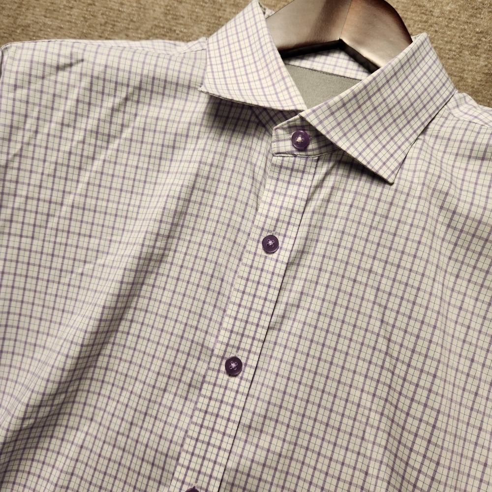 Willory Dress Shirt Mens 17.5 Purple White Grid Long Sleeve Button Down